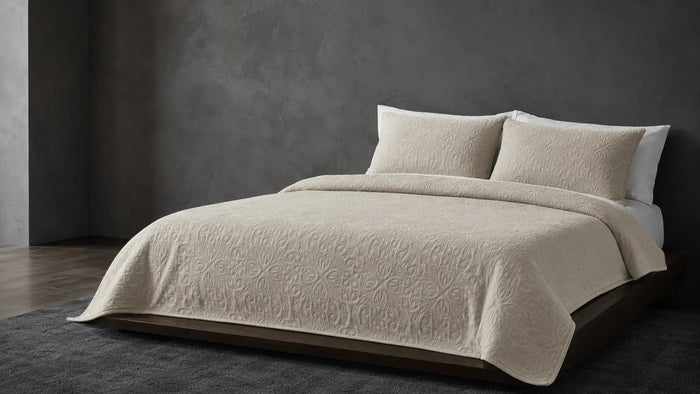French Velvet Quilted Bedspread Set