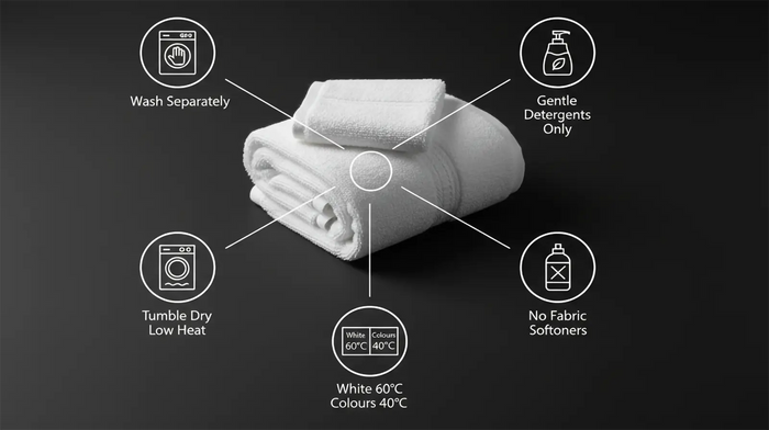 Care notes imagery for Glodina Marathon Snag Proof Towels 440gsm