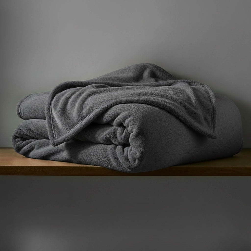 Grey Belfiore hotel blanket by Linen and Co, neatly folded to showcase its plush texture for hospitality and home.