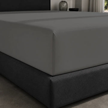 Grey Cotton Percale 200TC Fitted Sheets extra depth deep pocket corner detail - Linen and Co