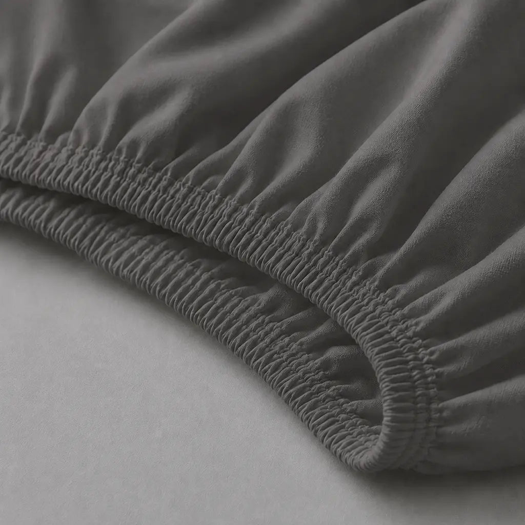 Grey Cotton Percale 200TC Fitted Sheets elastic edge detail - Linen and Co