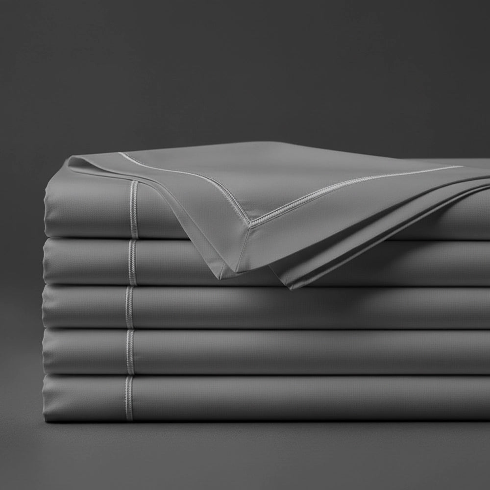 Grey Flat Sheet with Grey Satin Stitch by Linen and Co - premium bed linen
