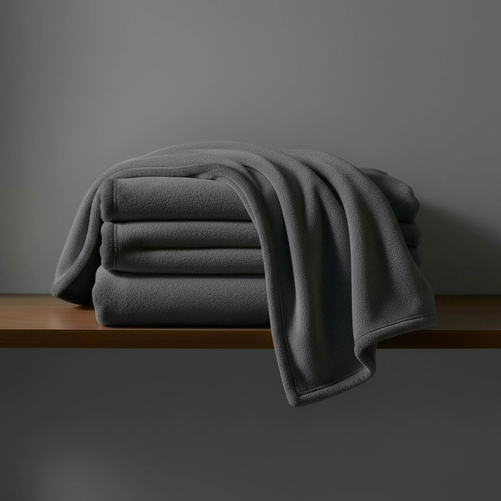 Grey Lily hotel blanket by Linen and Co, neatly folded to showcase its plush texture for hospitality and home.