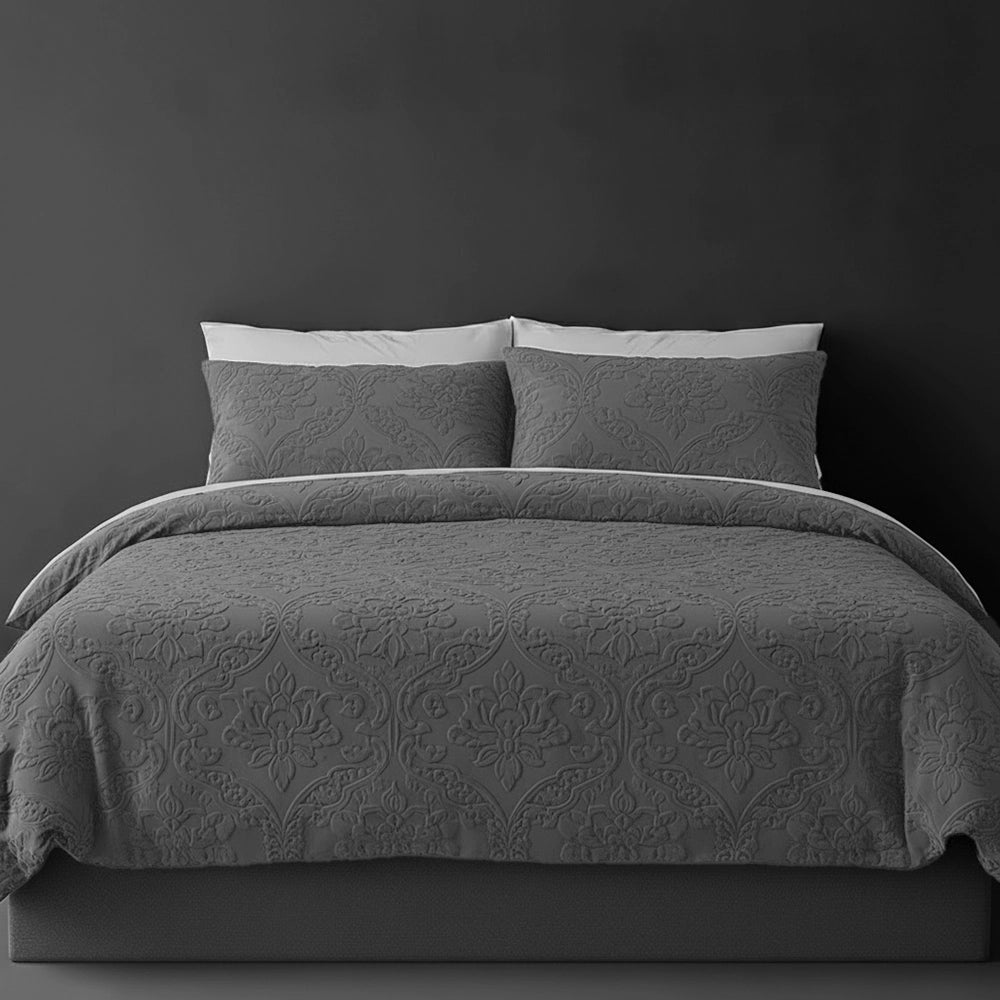 Grey Melissa bedspread on bed by Linen and Co - luxury hospitality bedspread with textured finish