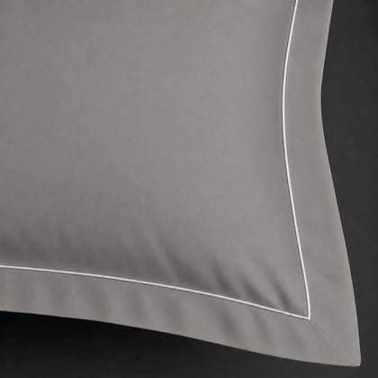Oxford One Row Satin Stitch - Grey Cotton 200TC Duvet Cover Set - Linen and Co