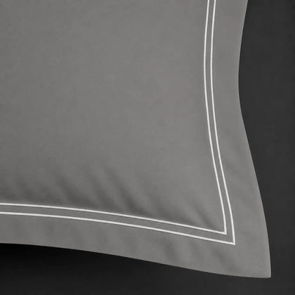 Oxford Two Row Satin Stitch - Grey Cotton 200TC Duvet Cover Set - Linen and Co