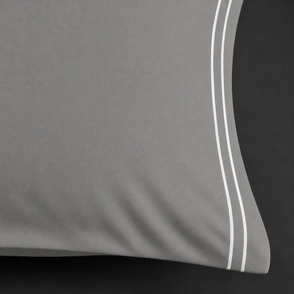 Plain Two Row Satin Stitch - Grey Cotton 200TC Duvet Cover Set - Linen and Co