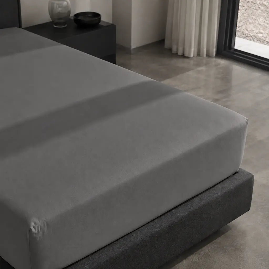 Grey Polycotton Percale 200TC Fitted Sheets fitted mattress corner detail - Linen and Co