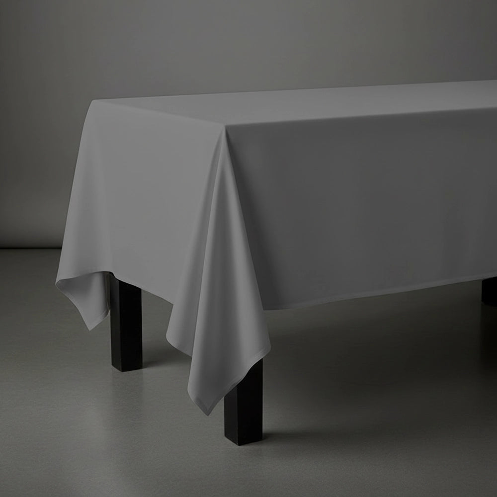 Grey rectangle table cloth on wooden table by Linen and Co - premium hospitality table linen