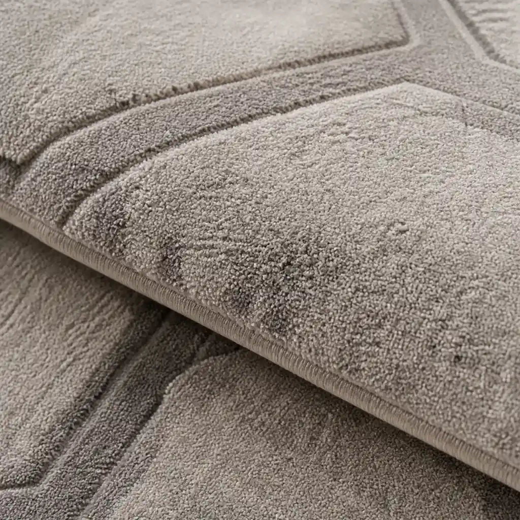 Isfahan rug in Stone - close-up detail - Linen and Co#Colour_Stone