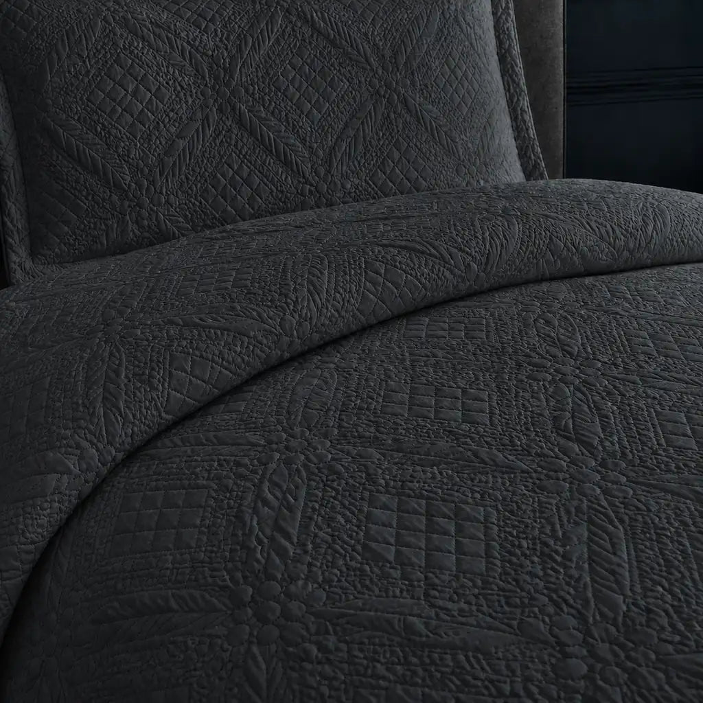 Charcoal Grey Istanbul Quilted Bedspread Set - Close-up detail