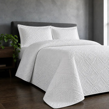White Istanbul Quilted Bedspread Set - Hero room view
