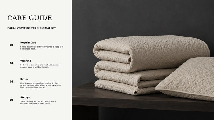 Care notes imagery for Italian Velvet Quilted Bedspread Set
