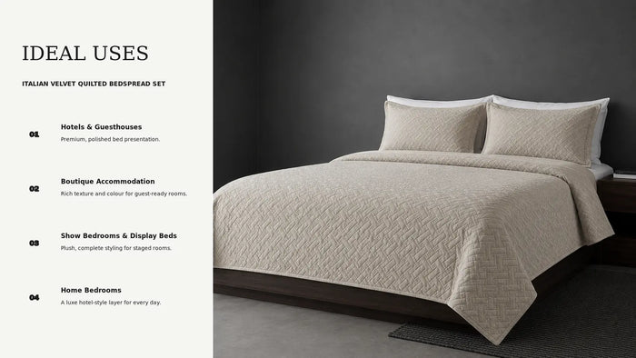 Ideal uses for Italian Velvet Quilted Bedspread Set
