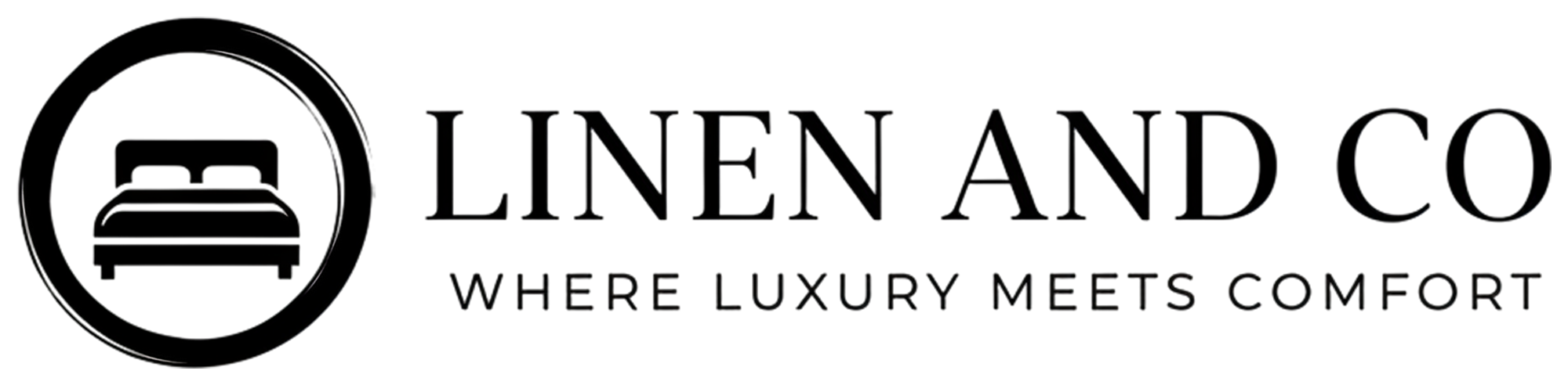 Linen and Co black logo with tagline "Where Luxury Meets Comfort" - premium hospitality textiles brand