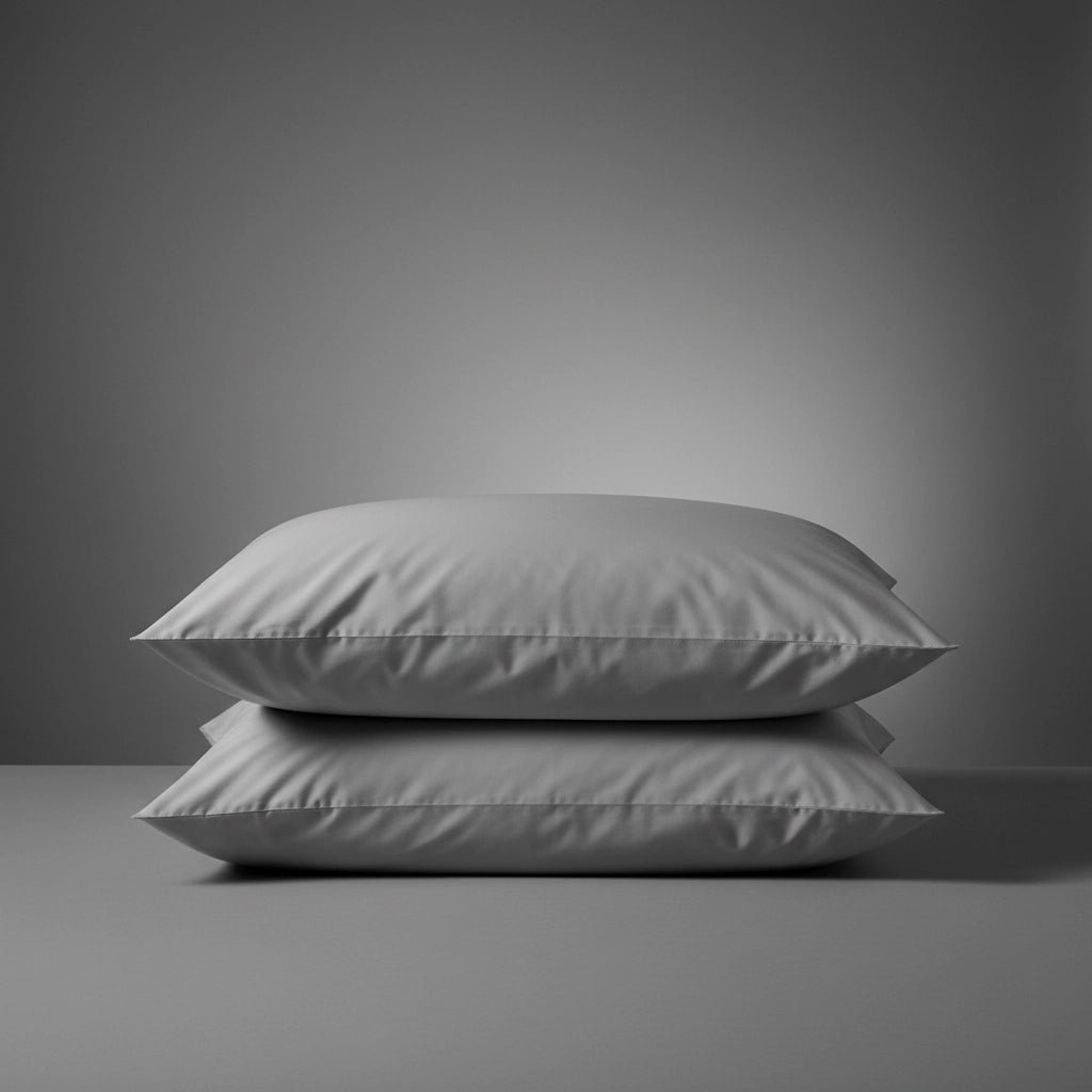 Grey polycotton percale 200TC pillowcases by Linen and Co, highlighting smooth texture and premium quality.