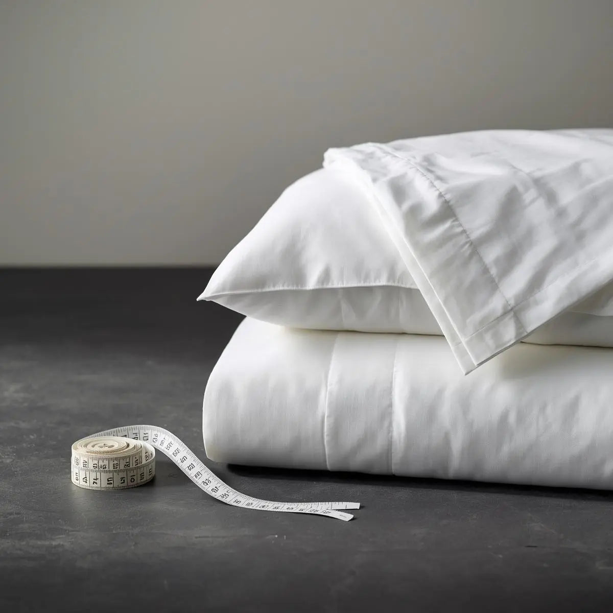 White bed linen with measuring tape for custom sizing