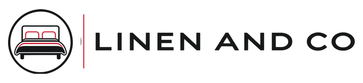 Linen and Co horizontal dark logo with red bed details