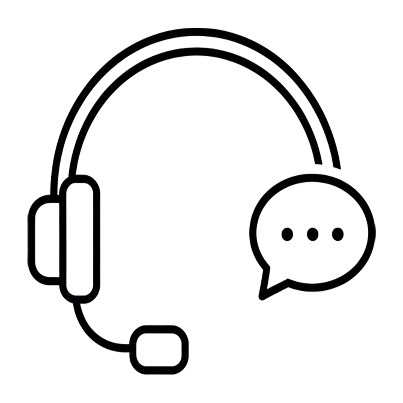 Linen and Co personal support icon, headset with speech bubble representing customer service and client care.