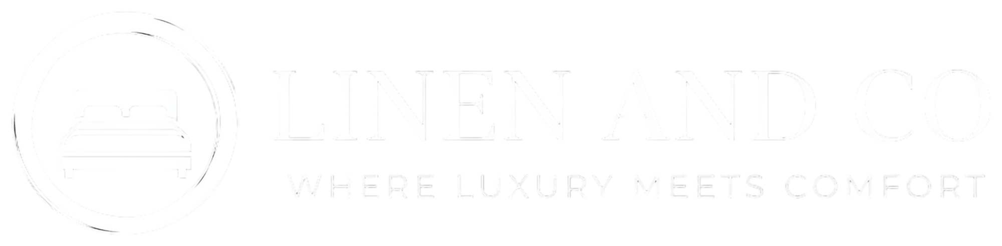 Linen and Co white logo with tagline "Where Luxury Meets Comfort" - premium hospitality textiles brand