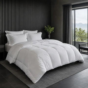 Luxury Microfibre Duvet Inner styled in a modern cool grey hotel guest room – Linen & Co