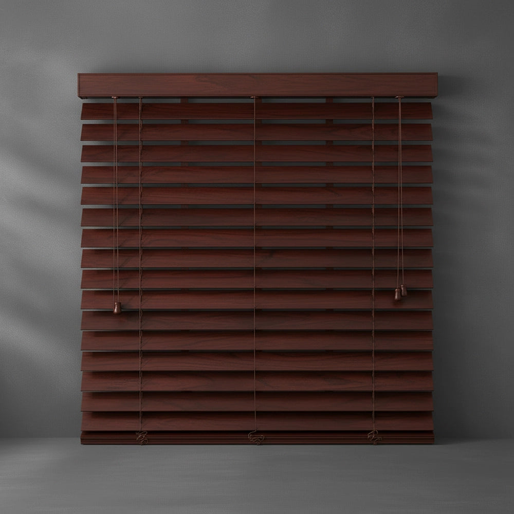 Mahogany 50mm wooden Venetian blind by Linen and Co - premium hospitality window blinds