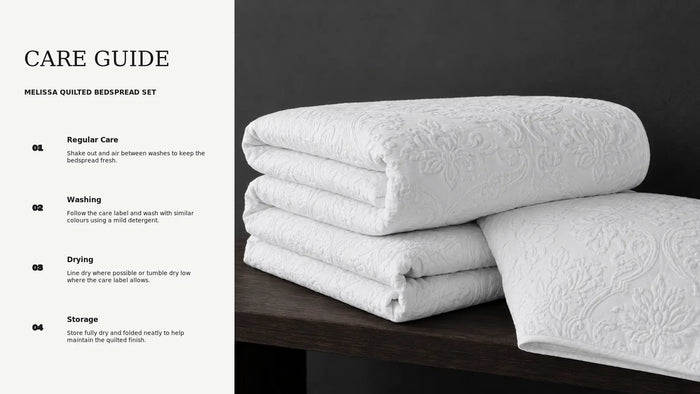 Care notes imagery for Melissa Quilted Bedspread Set