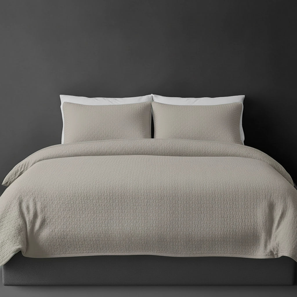 Natural Munich bedspread on bed by Linen and Co - luxury hospitality bedspread with textured finish