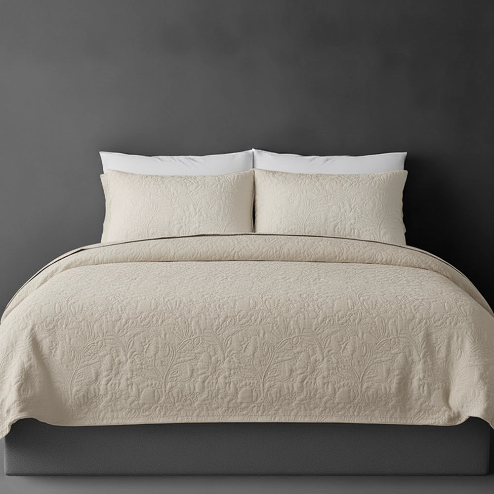 Natural Carmen bedspread on bed by Linen and Co - luxury hospitality bedspread with textured finish