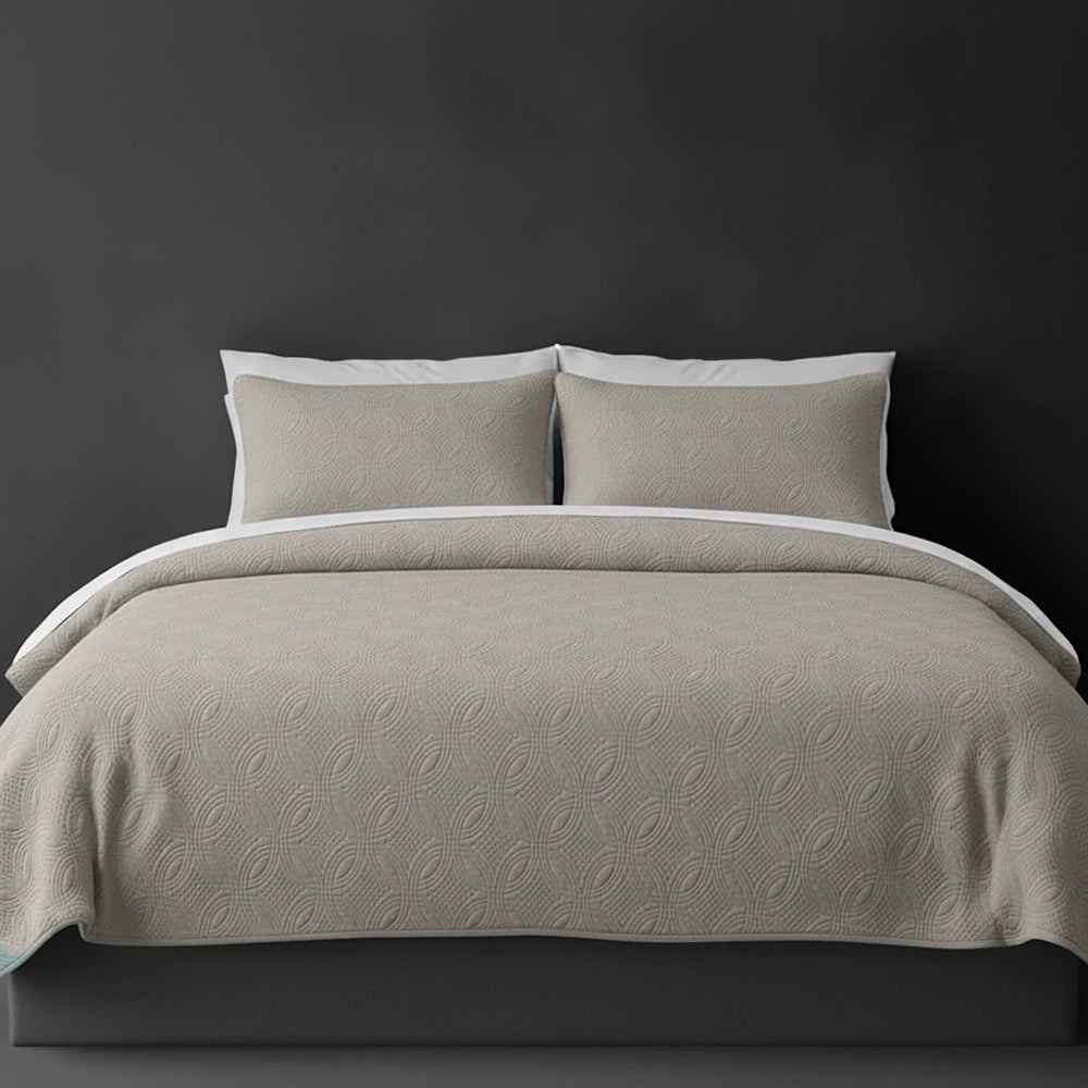 Natural Munich  bedspread on bed by Linen and Co - luxury hospitality bedspread with textured finish