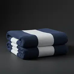 Navy and white broad stripe pool towel by Linen and Co - hospitality pool towel