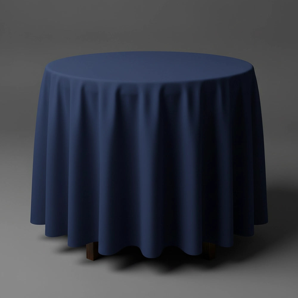 Navy blue round table cloth by Linen and Co - premium hospitality 