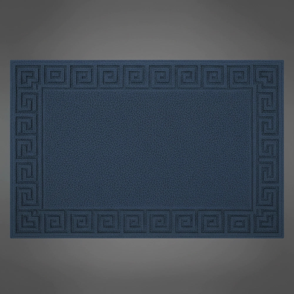 Navy SB bath mat with Greek key border by Linen and Co - premium hospitality bath linen