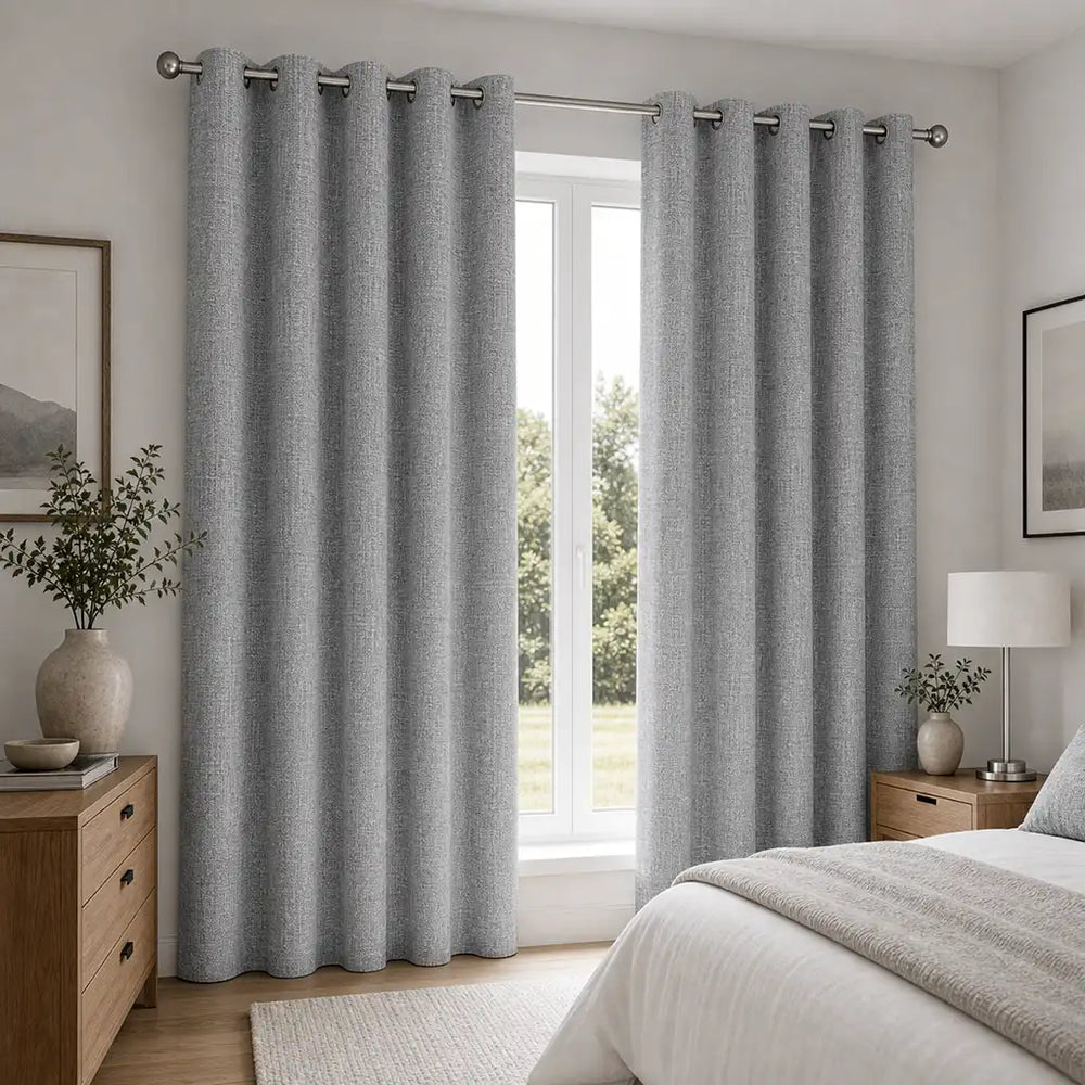 Obscura Misty blockout ready-made eyelet curtain by Silk House for Linen & Co