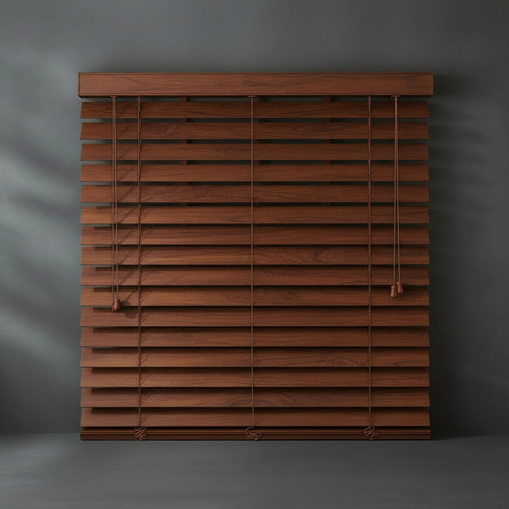 Old Teak 50mm wooden Venetian blind by Linen and Co - premium hospitality window blinds