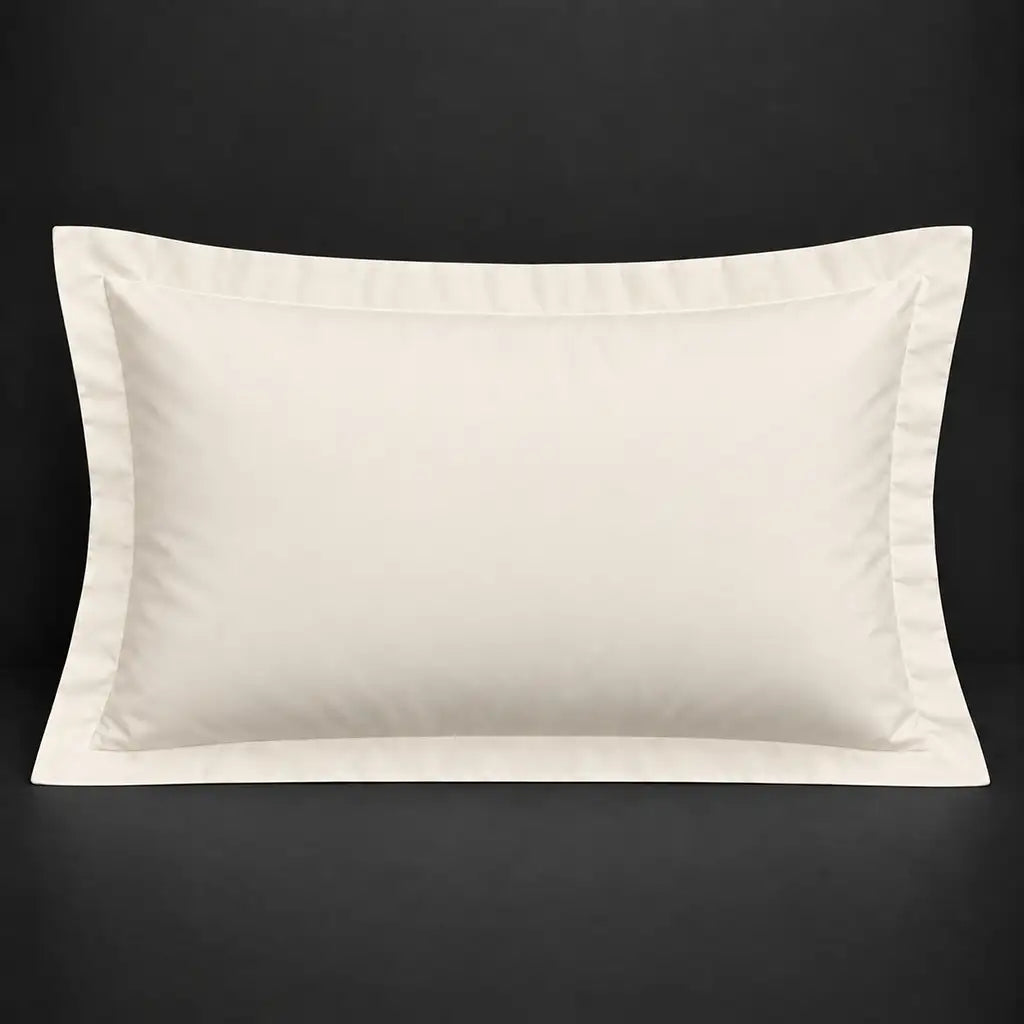 Cream Oxford 200TC polycotton percale pillowcase for Standard and King sizes with no satin stitch border by Linen and Co