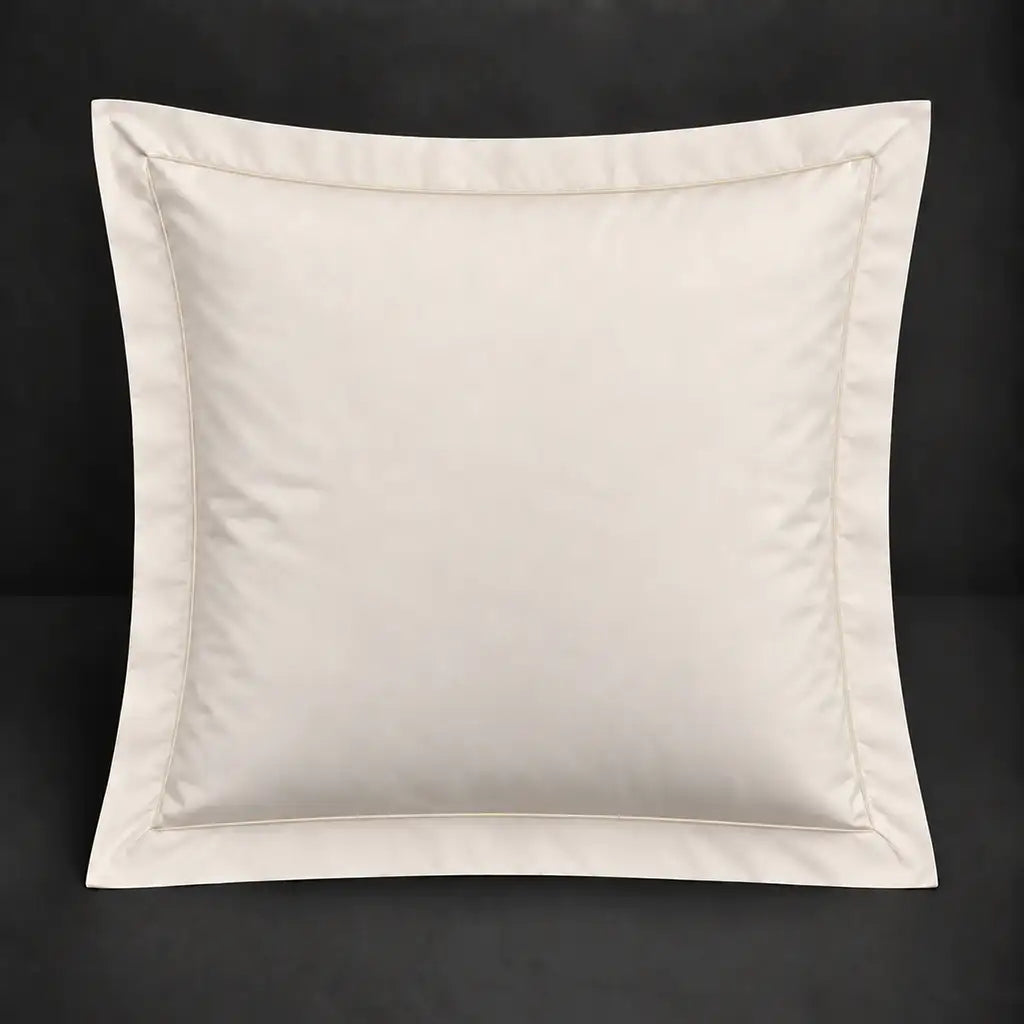 Cream Oxford 200TC cotton percale continental pillowcase with one row cream satin stitch border by Linen and Co
