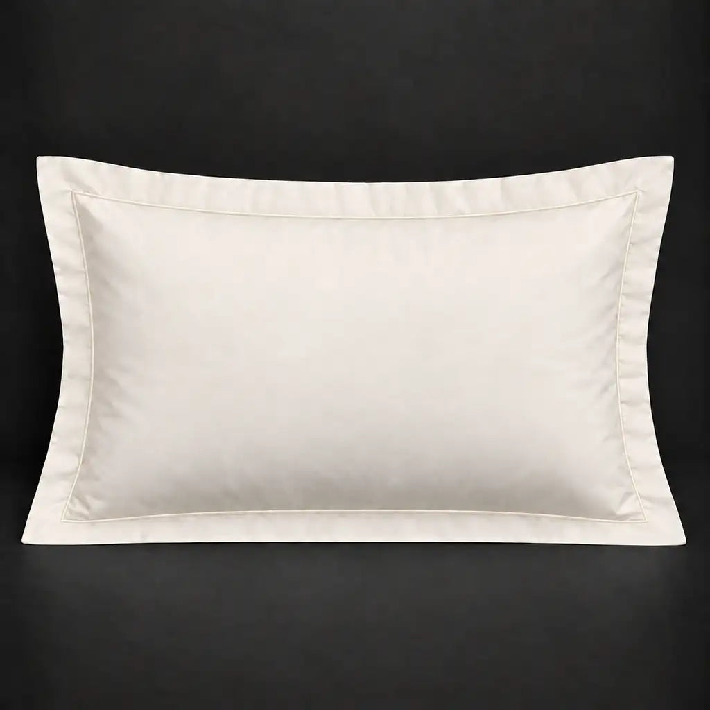 Cream Oxford 200TC polycotton percale pillowcase for Standard and King sizes with one row cream satin stitch border by Linen and Co