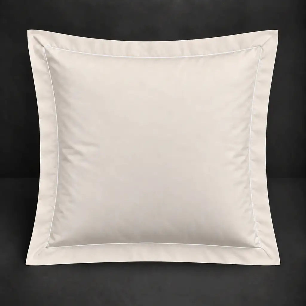 Cream Oxford 200TC cotton percale continental pillowcase with one row white satin stitch border by Linen and Co