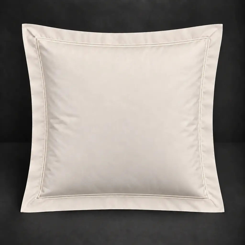 Cream Oxford 200TC polycotton percale continental pillowcase with two row cream satin stitch border by Linen and Co