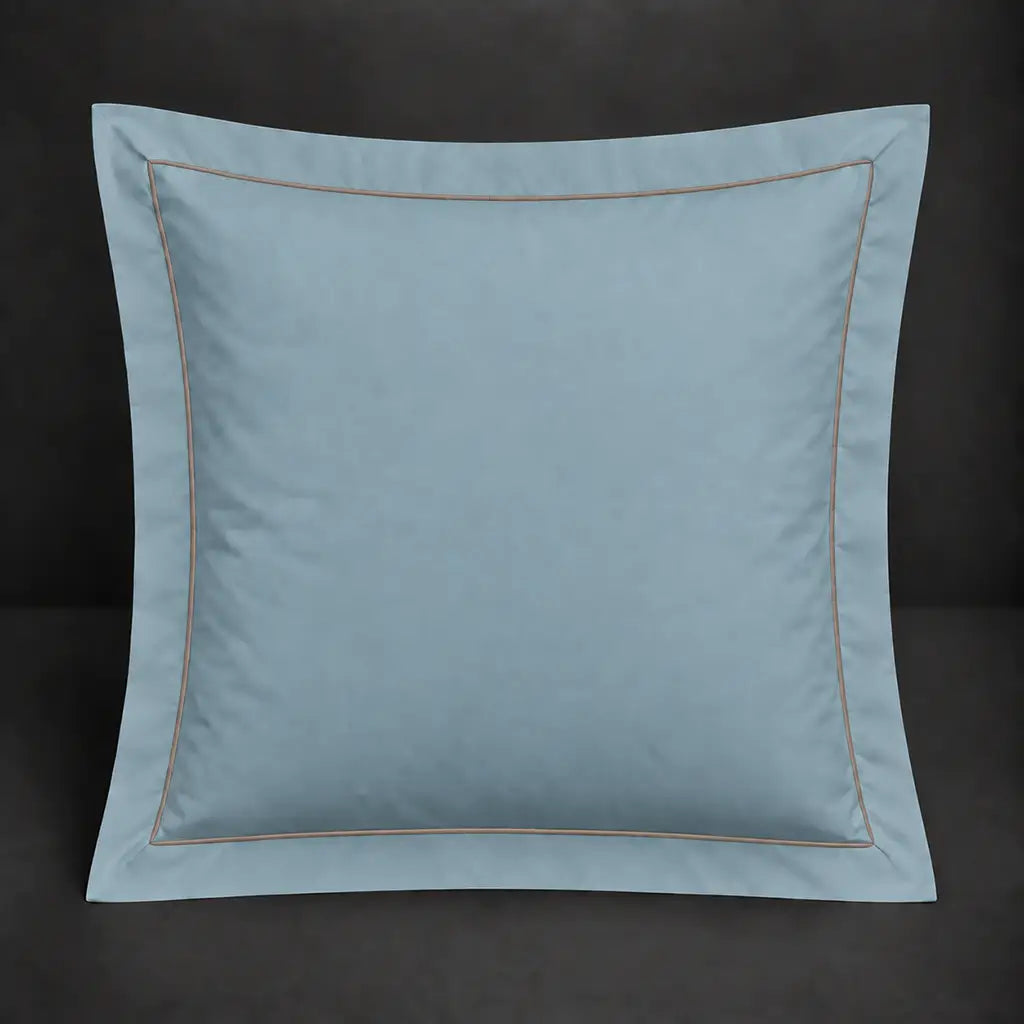 Duck egg Oxford 200TC polycotton percale continental pillowcase with one row stone satin stitch border by Linen and Co