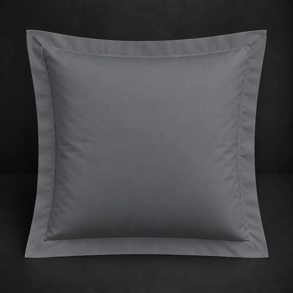 Grey Oxford 200TC polycotton percale continental pillowcase with no satin stitch border by Linen and Co