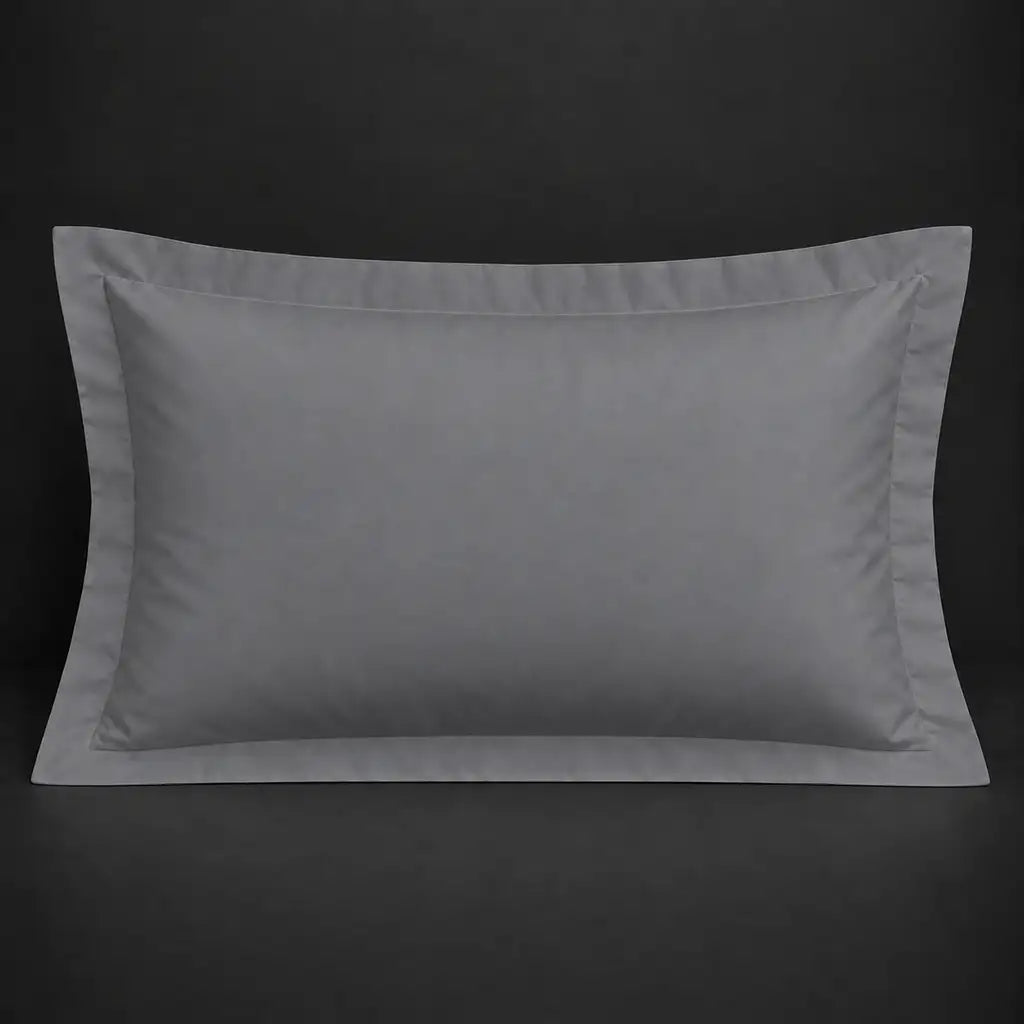 Grey Oxford 200TC polycotton percale pillowcase for Standard and King sizes with no satin stitch border by Linen and Co