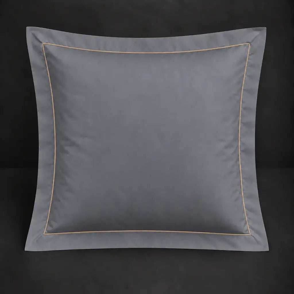 Grey Oxford 200TC polycotton percale continental pillowcase with one row grey satin stitch border by Linen and Co