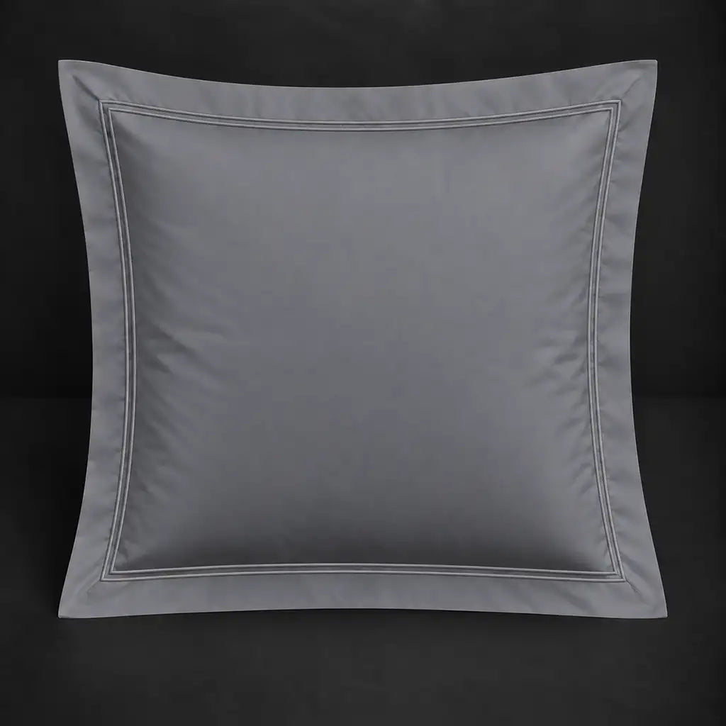 Grey Oxford 200TC polycotton percale continental pillowcase with two row grey satin stitch border by Linen and Co