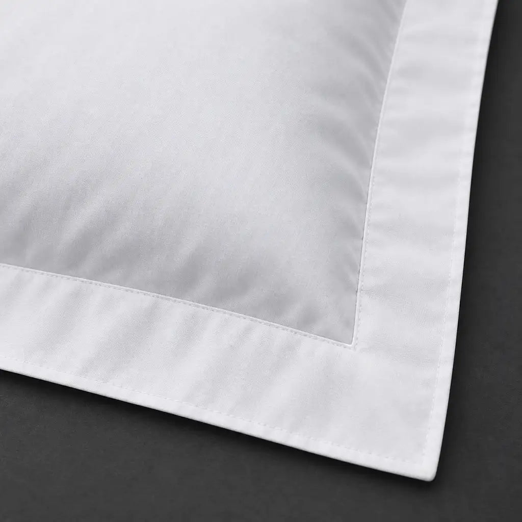 Close-up of white Oxford pillowcase with no satin stitch border by Linen and Co