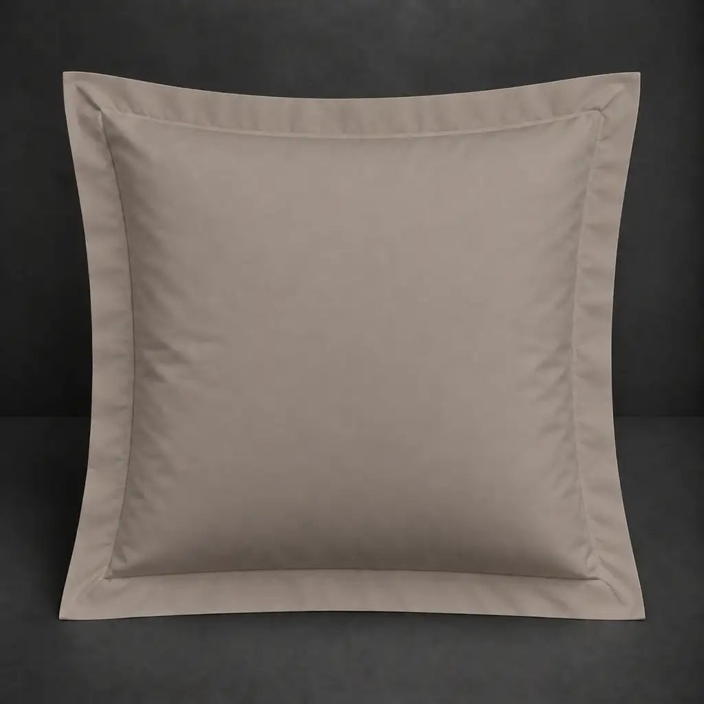 Stone Oxford 200TC polycotton percale continental pillowcase with no satin stitch border by Linen and Co