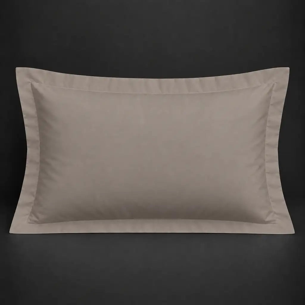 Stone Oxford 200TC polycotton percale pillowcase for Standard and King sizes with no satin stitch border by Linen and Co