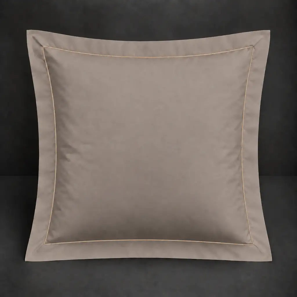 Stone Oxford 200TC cotton percale continental pillowcase with one row stone satin stitch border by Linen and Co
