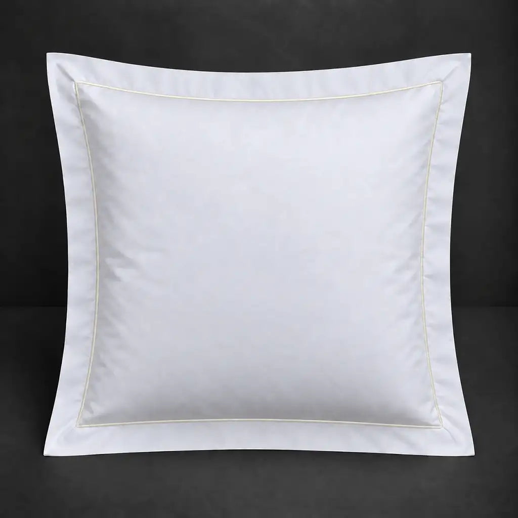 White Oxford 300TC 100% cotton percale continental pillowcase with one row cream satin stitch border by Linen and Co